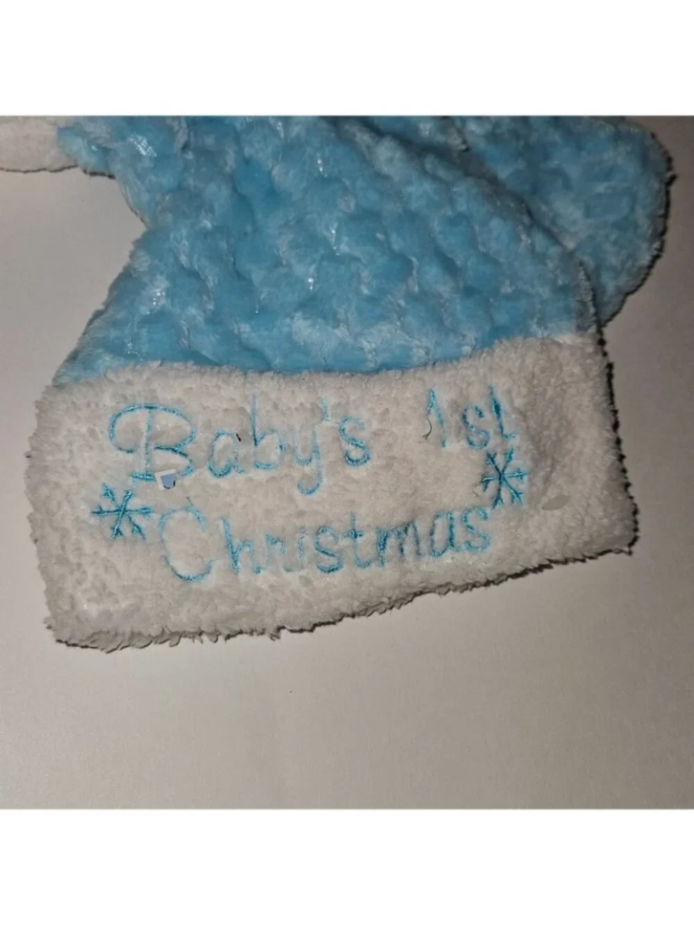 NOS Baby's 1st Christmas Blue White Santa Hat Small Christmas Stocking Lot READ